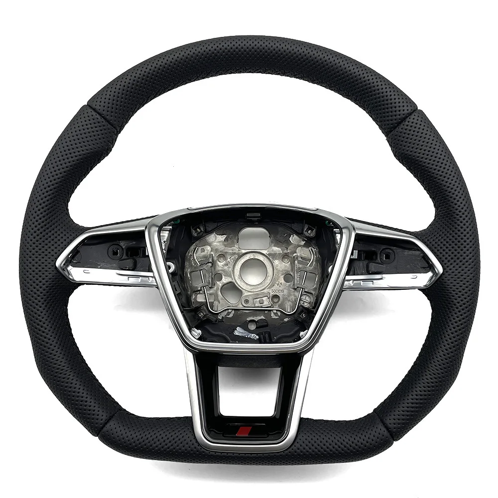 For Audi A6 C8 Full Punched Leather Black /Red /White Stitching Multifunction Steering Wheel Base Assembly