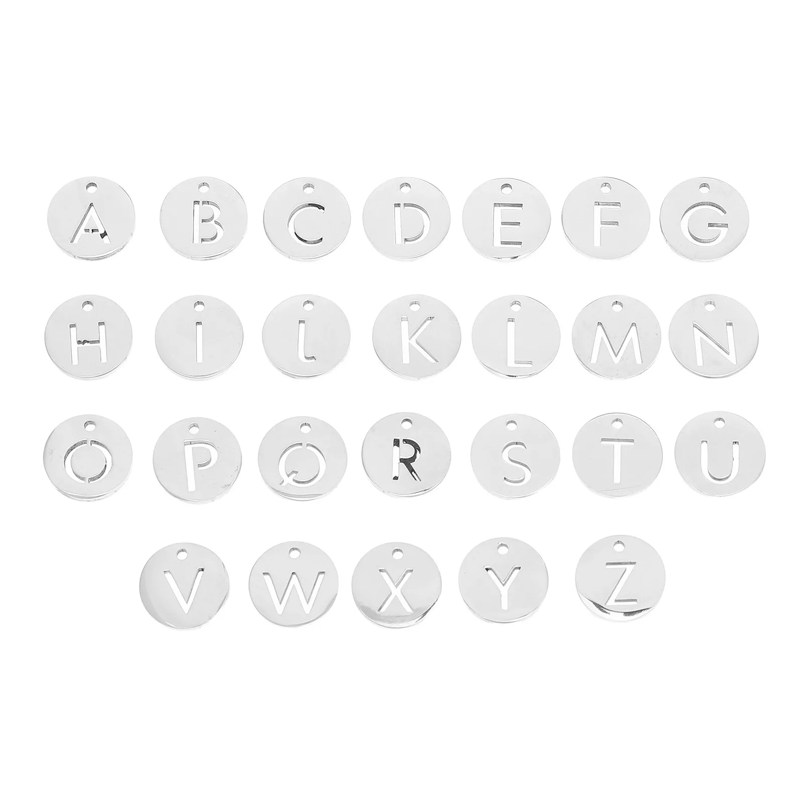 26Pcs Stainless Steel Hollow Round Letter Pendants Engraved Tags for Jewelry Necklace Bracelet Keychain Alphabet Connectors