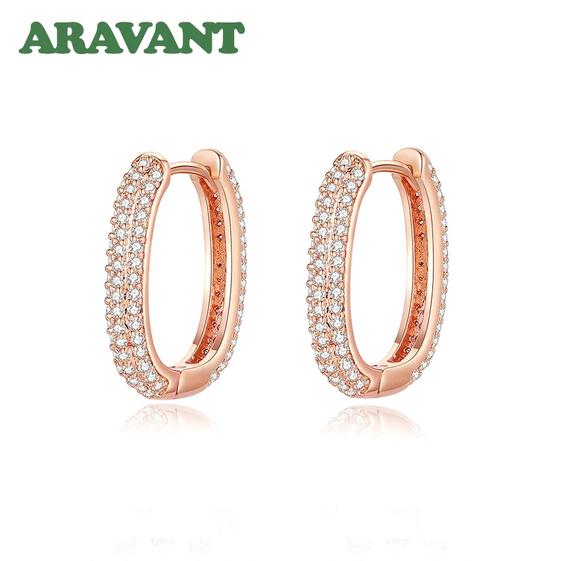 ARAVANT 925 Silber Roségold U-förmiger Zirkon-Creolen-Ohrring für Frauen, Hochzeit, Party, europäischer Schmuck – Detail 6