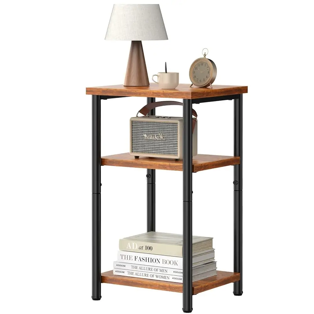 

End Table, 3 Tier Side Sofa Tables For Small Space, Storage Shelf, Nightstand With Adjustable Feet For Living Room, Bedroom,