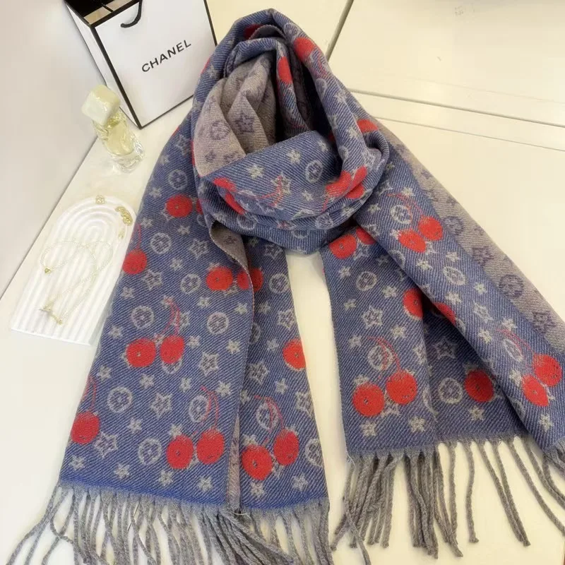 

Новый шерстяной шарф 2025 года, жаккардовый теплый шарф вишневого цвета, универсальная шаль, осенне-зимний модный шарф