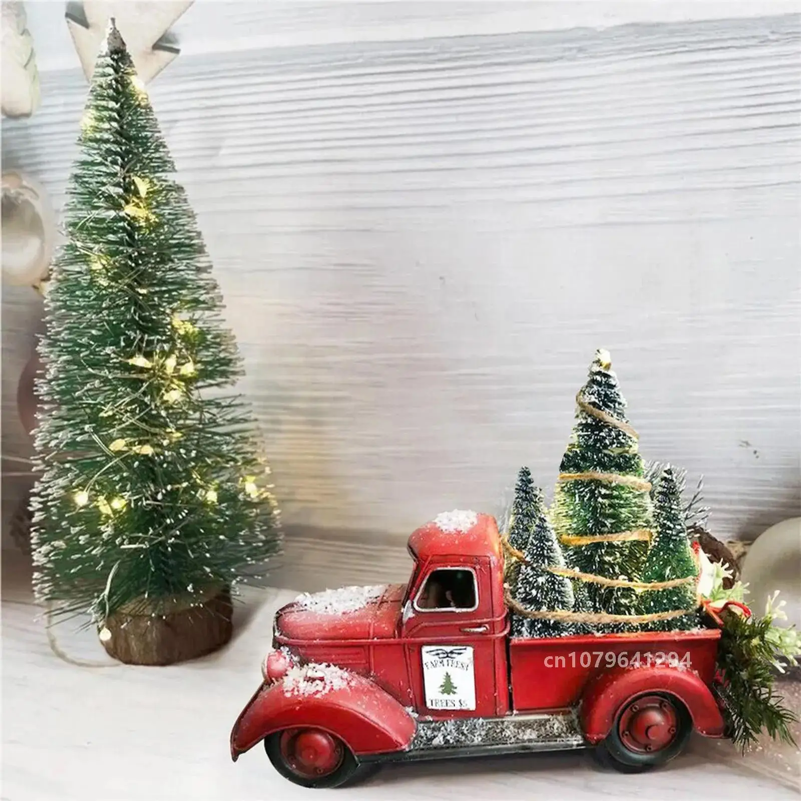 Red Farm Truck Christmas Centerpiece Vintage Iron Novel Pickup Car With Xmas Trees New Year 2024 Navidad Decoration Home Decor