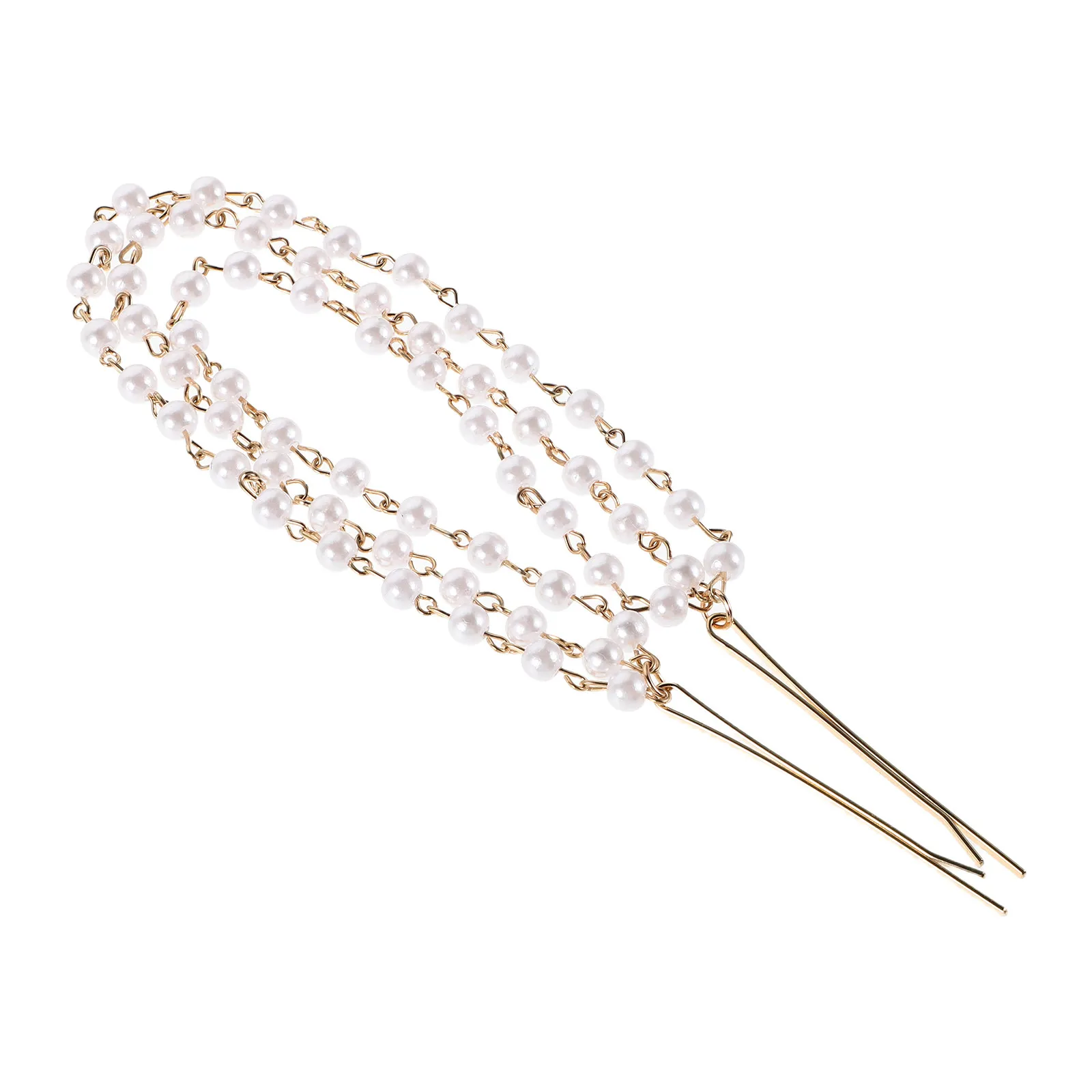 Golden Pearl Tassel Hair Clamp with Layered Faux Pearls and Delicate Chains Bridal Hair Accessories for Weddings Bridesmaids