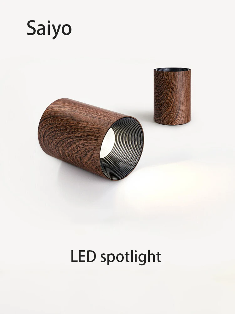 Led Spotlight Surface Mounted Spot Light Walnut Color Medieval Retro Style Ceiling Lamp Anti Glare COB 7W 10W 12W Foco 110V 220V