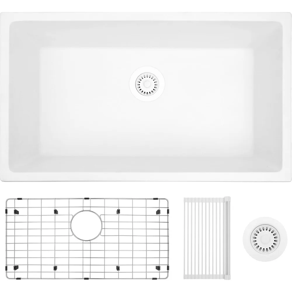 

Kitchen Sink, 31×18 Inch Single Bowl Kitchen Sinks, Granite Composite Sinks, 9'' Depth Deep