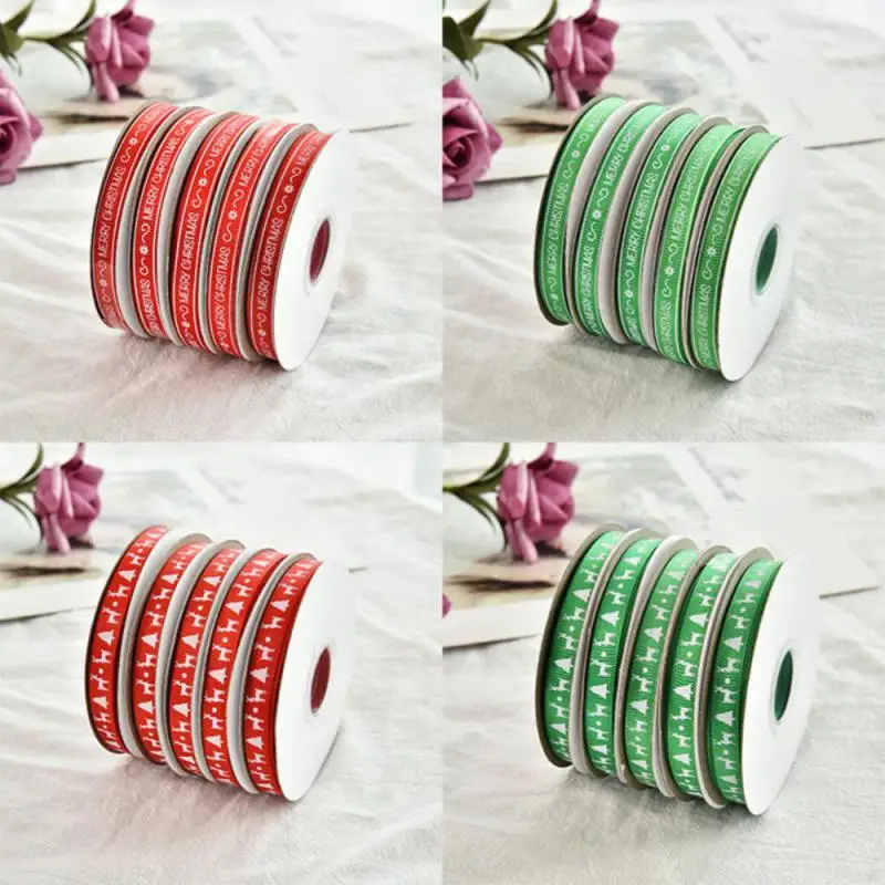 10/25yards 2/1cm Christmas Ribbon Printed Christmas Polyester Ribbon For Handmade Design Christmas Decoration Gift Packing