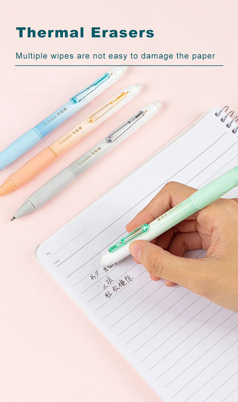Deli Löschbaren Pen-Set 0,5mm Gel Stift Löschen Blau Schwarz Tinte Refill für Schreibwaren Schule Liefert Löschbaren Kugelschreiber kawaii – Detail 7