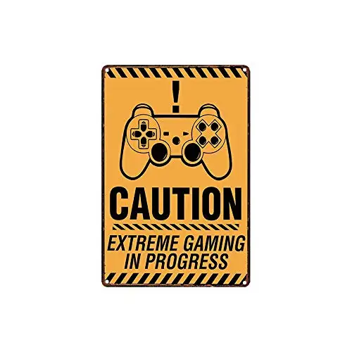 metal tin sign Warning Caution Extreme Gaming in Progress Bar Cafe Garage Wall Decor Retro Vintage 7.87 X 11.8 inch