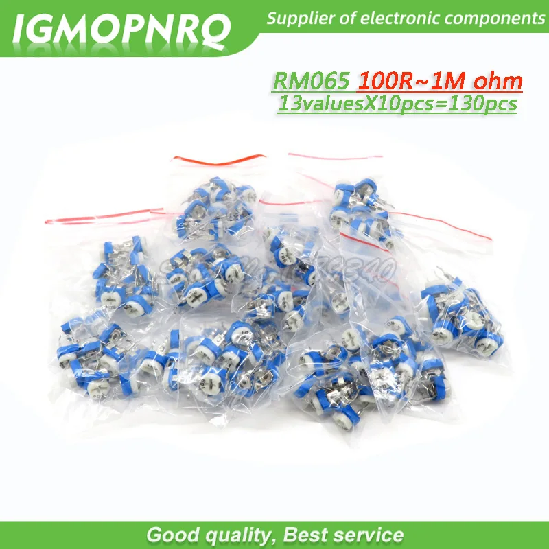 13valuesX10pcs=130pcs Trimming Potentiometer RM-065 100ohm-1Mohm(101-105) RM065 Variable Resistors component kit RM065-103