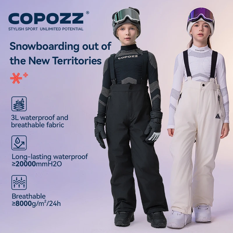 Copozz Kids Back Ski Pants Windproof Waterproof Overalls Snowboard Pants All-in-one Boys and Girls Outdoor Ski Equipment Child