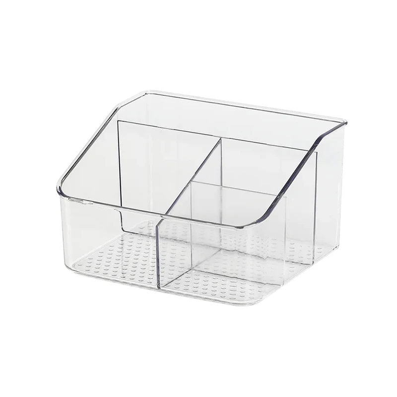 

home organizers cosmetics holder office storage PET clear box desktop 4 bins boxes eco-friendly PET