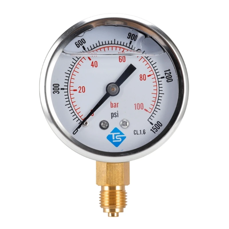 

dwan Glycerine Filled Vacuum Pressure Gauge 1/4'' BSP Bottom Connection 100 Bar 0-1500 Water Air Oil Gas Gauge Dual Scale