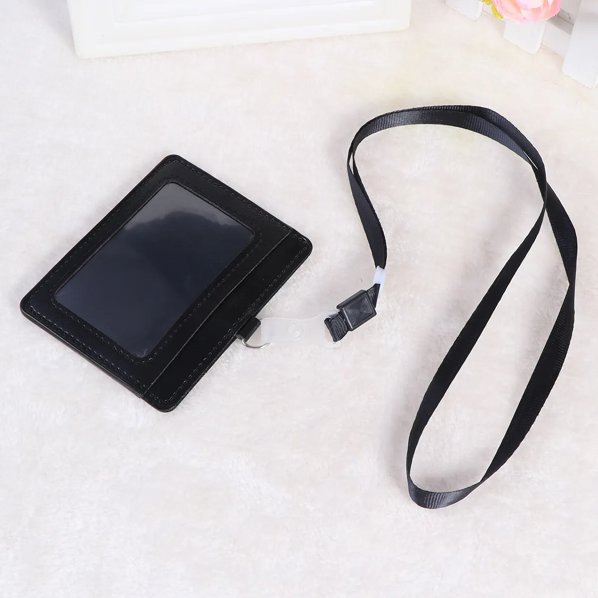 

5Pcs Black Badge Holder Id Cover Employee Student Card Case Clear Window Lanyard Protective Sleeve Id Holder