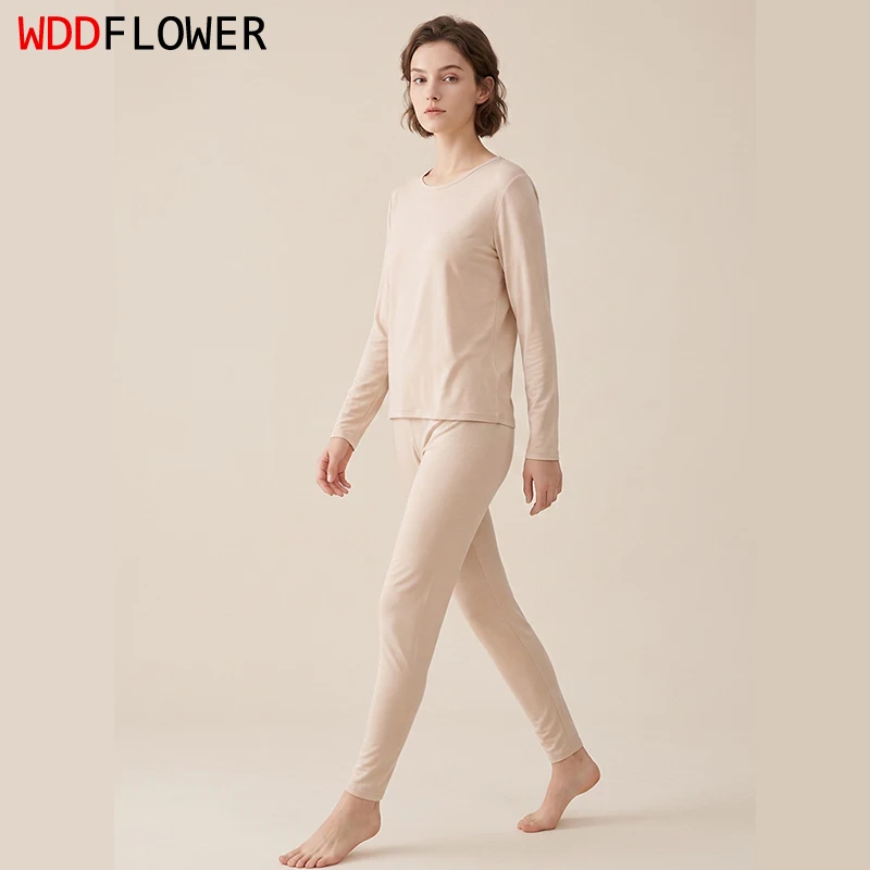 100% Mulberry Silk Women Base Layer Warm Thermal Underwear Set Long Johns Top and Bottom Set M L XL 2XL TB027