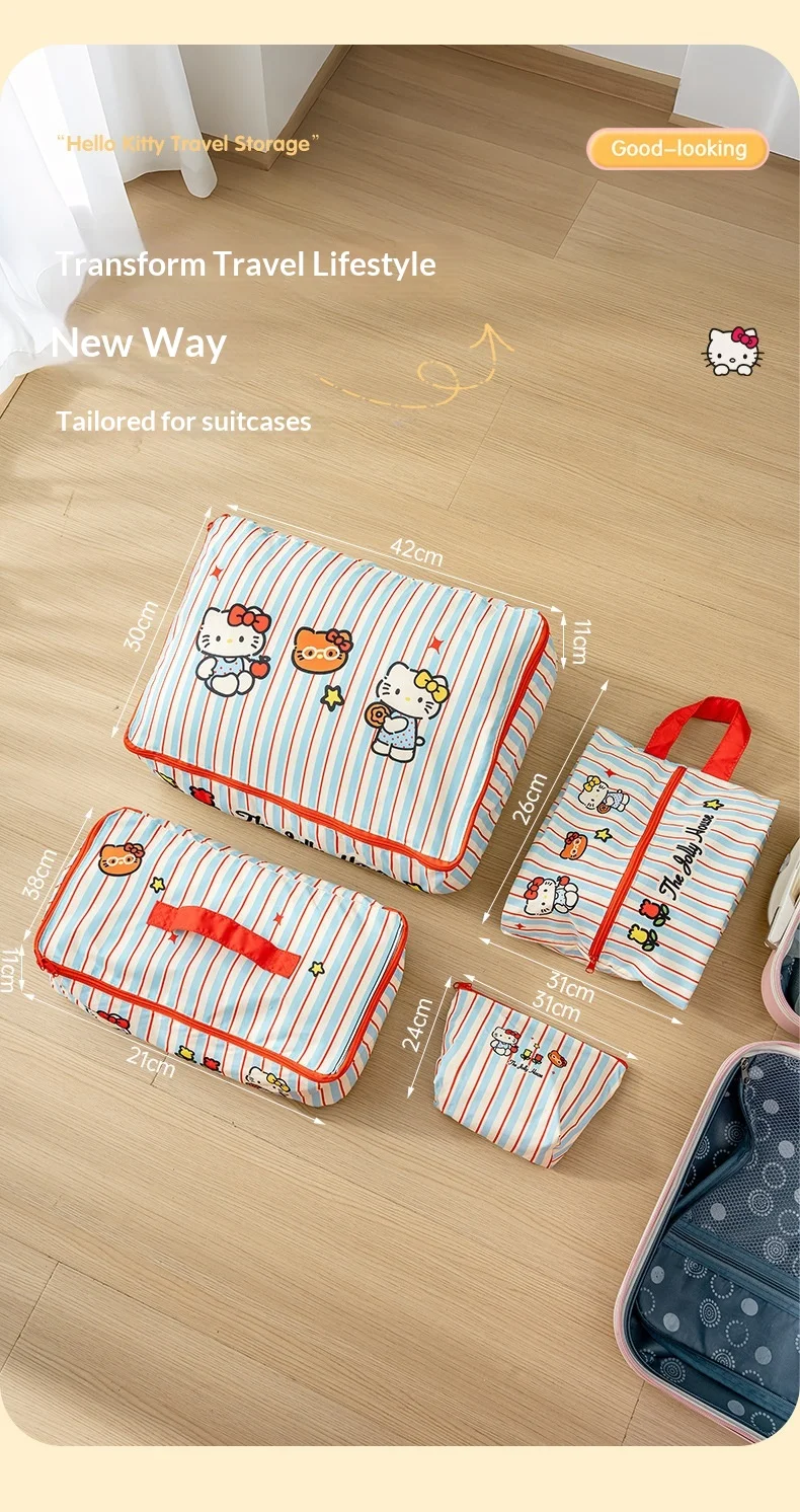Hello Kitty Gestreifte Reise-Aufbewahrungstaschen Wasserdichte Koffer-Organizer-Tasche für Kleidung, Unterwäsche, Schuhe, Organisation, Geschenk – Detail 10