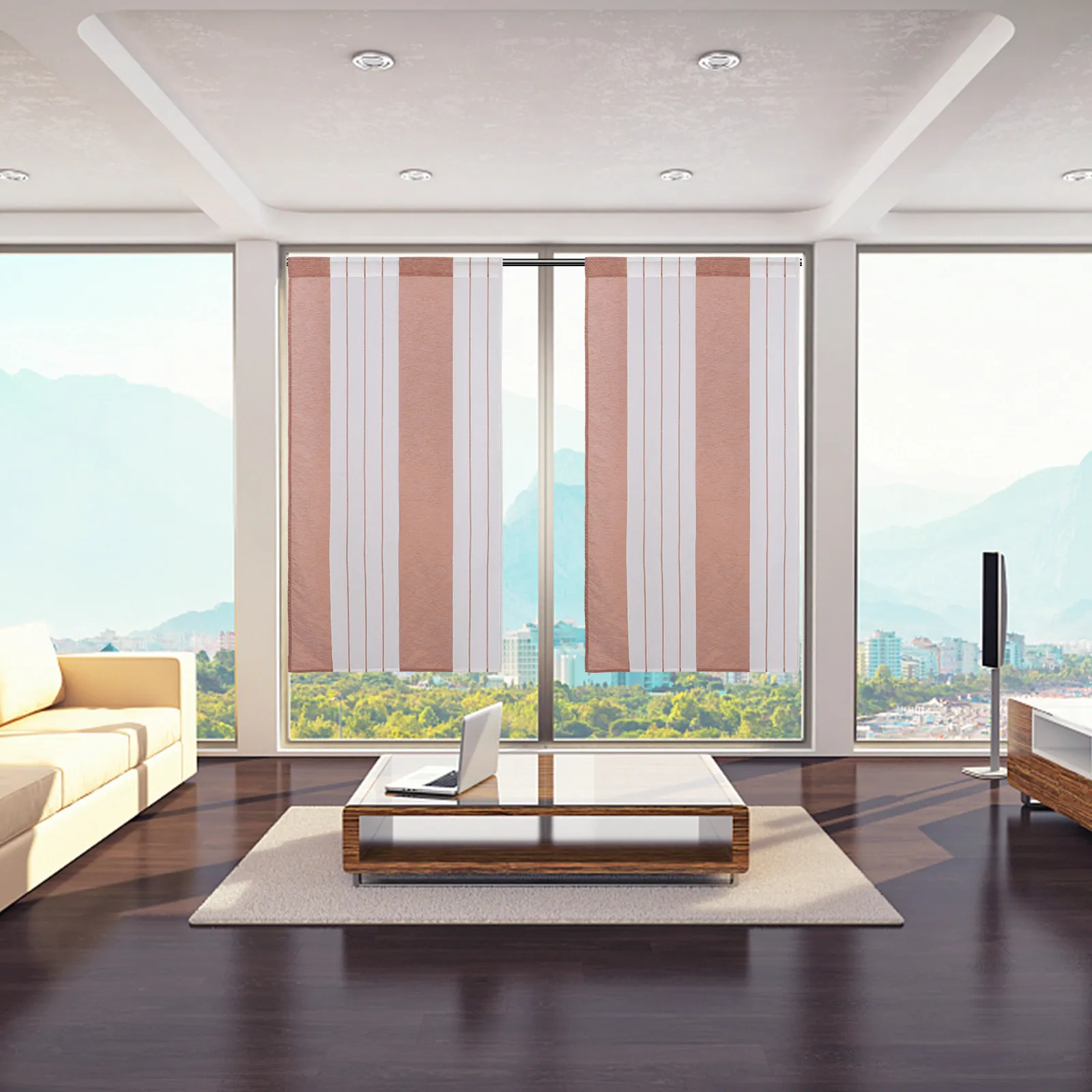 Multicolor Striped Voile Curtain Minimalist Modern Tulle Sheer Curtain Yarn Curtain for Bedroom Window Decor - 100x200cm (Coffee