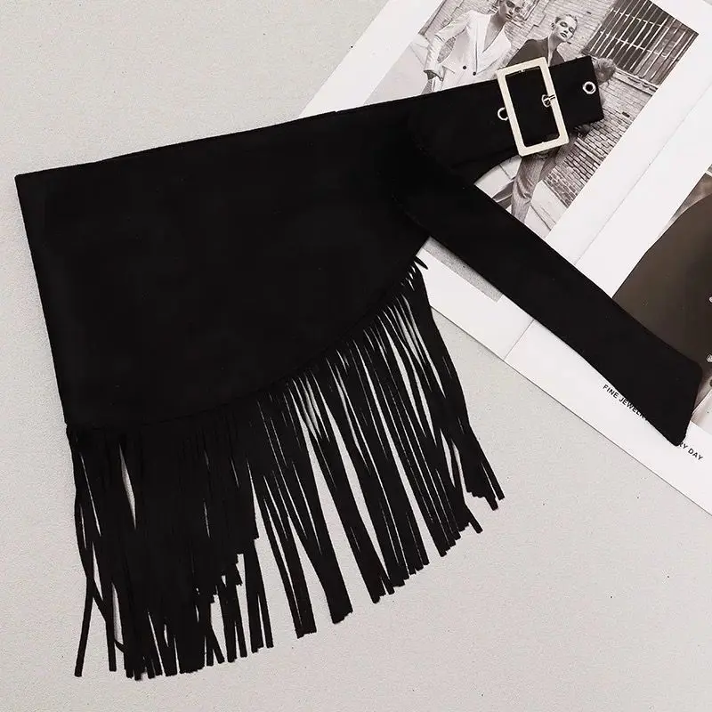 

Women's New Retro College Half Skirt Belt Tassel Denim Skirt Waist Bag