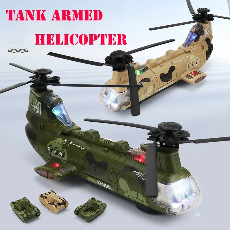 

New Helicopter army model toys Kids light music Propeller Transport Aircraft Electric universal airplane tank toys Birthday Gift