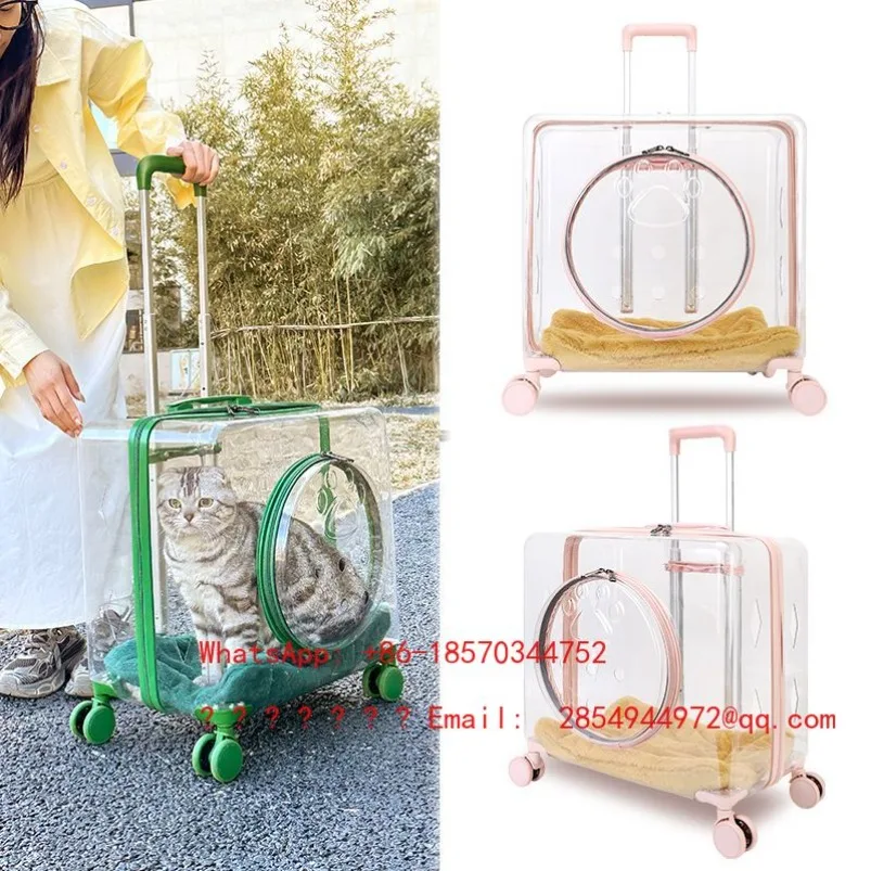 2026    Fully Transparent Cat Case Suitcase Cat Bag Portable Going Out Trolley Case