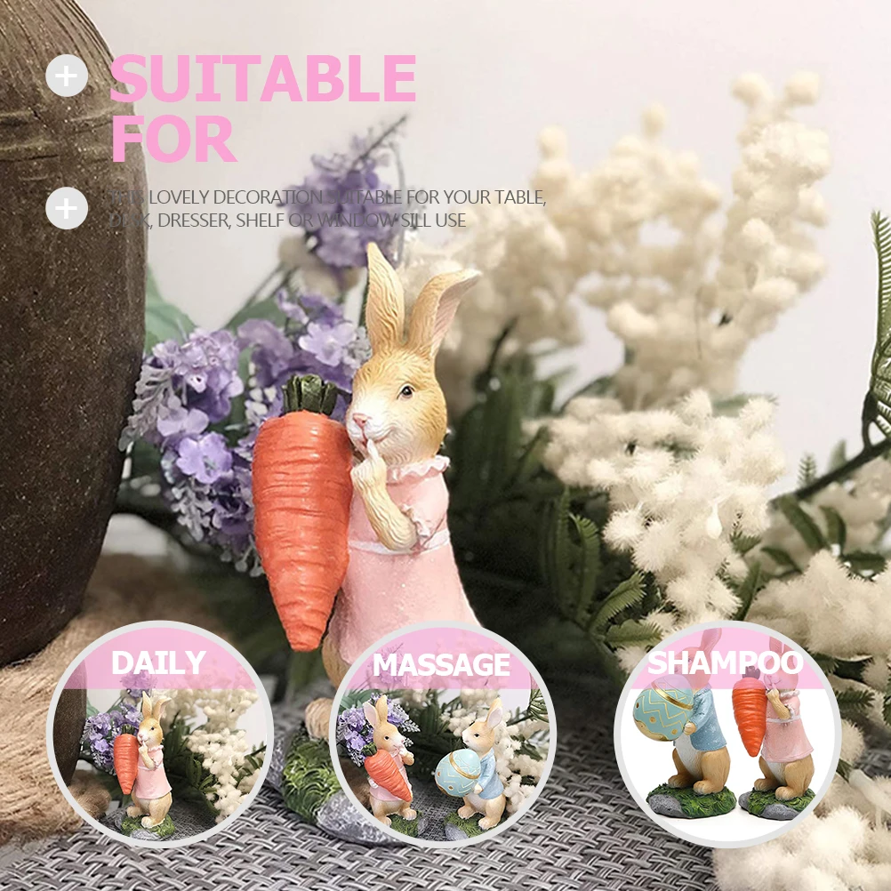 

Resin Bunny Figurine Lovely Shape Beautiful Color Easter Desktop naments Garden Statue Rabbit Carrot Decor