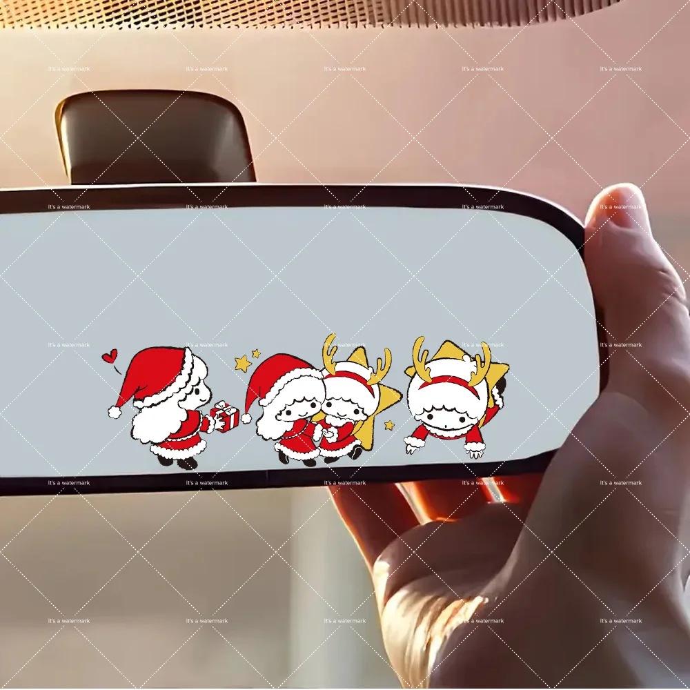 

Cute Cartoon Christmas Car Stickers, Self-Adhesive Glossy Rearview Mirror Decals, Easy Apply Festive Holiday Vehicle Decor