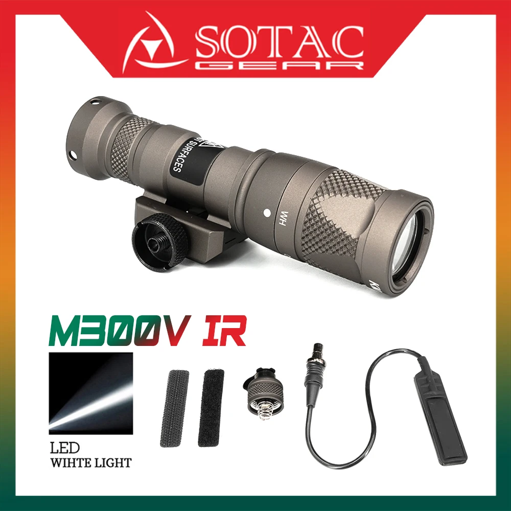 Sotac-M300V Mini Weaponlight, White Scout Flashlight, Torch, 400 Lumens, LED Rail, Airsoft, IR Illumination, Rifle Light