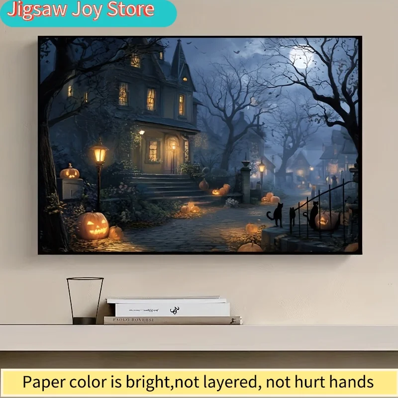 1 Caixa (500 peças) Quebra-Cabeças para Adultos Mansão Misteriosa de Halloween à Luz da Lua Aplicável para Jogos de Festa e Atividades - Cores Misturadas Assustadoras