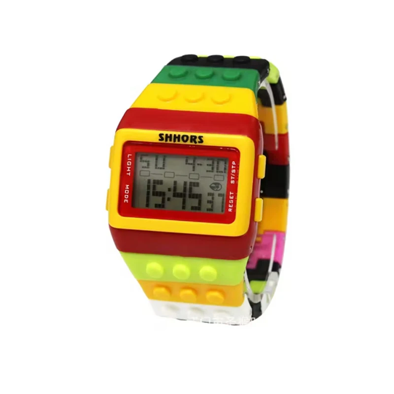 Mannen en vrouwen kijken trendy regenboog bouwstenen studentenpolshorloge multifunctionele LED waterdichte elektronische sporthorloges