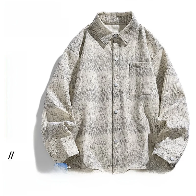 

New 2026 Large Size Long Sve Men's irt Hong Kong Sle Printed Collar Trendy Brand Casual Cotton Geometric Patterned