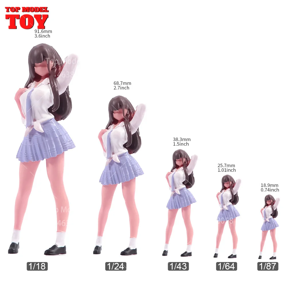 Painted Miniatures 1/64 1/87 1/24 Short Skirt Girl Anime Characters Female Scene Figure Dolls Unpainted Model For Cars Vehicles