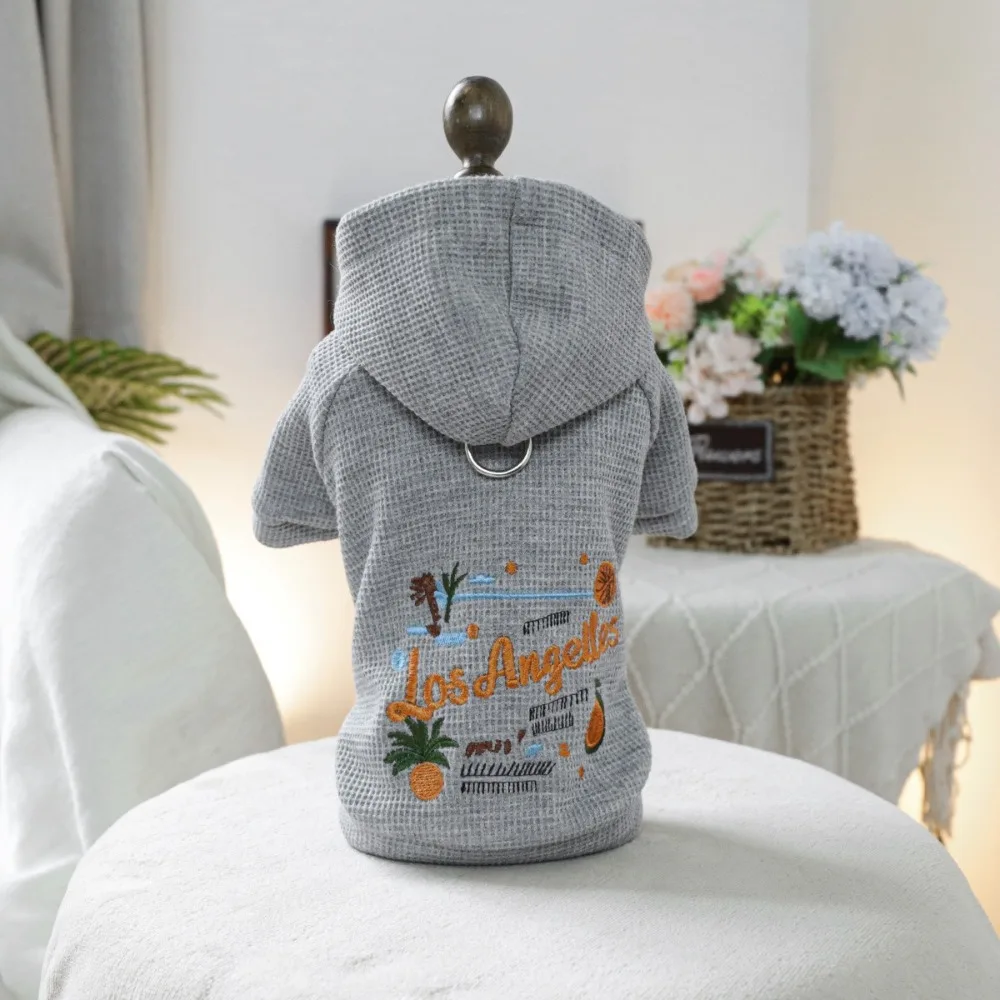 Pet Accessories Sunny California Style Dog Hoodie Grey Warm Dog Sweatshirt Soft Polyester Dog Coat Autumn