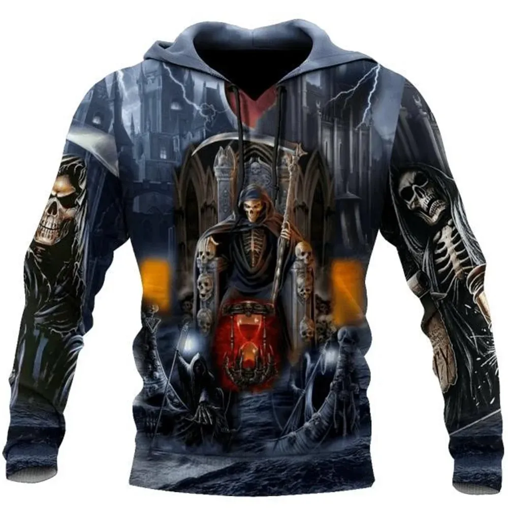 2023 New Men's autumn Hoodie Sweatshirt 3D Printing Skull Pattern Hoodie Fashion Daily Casual Sweatshirt Pocket Hooded Pullover