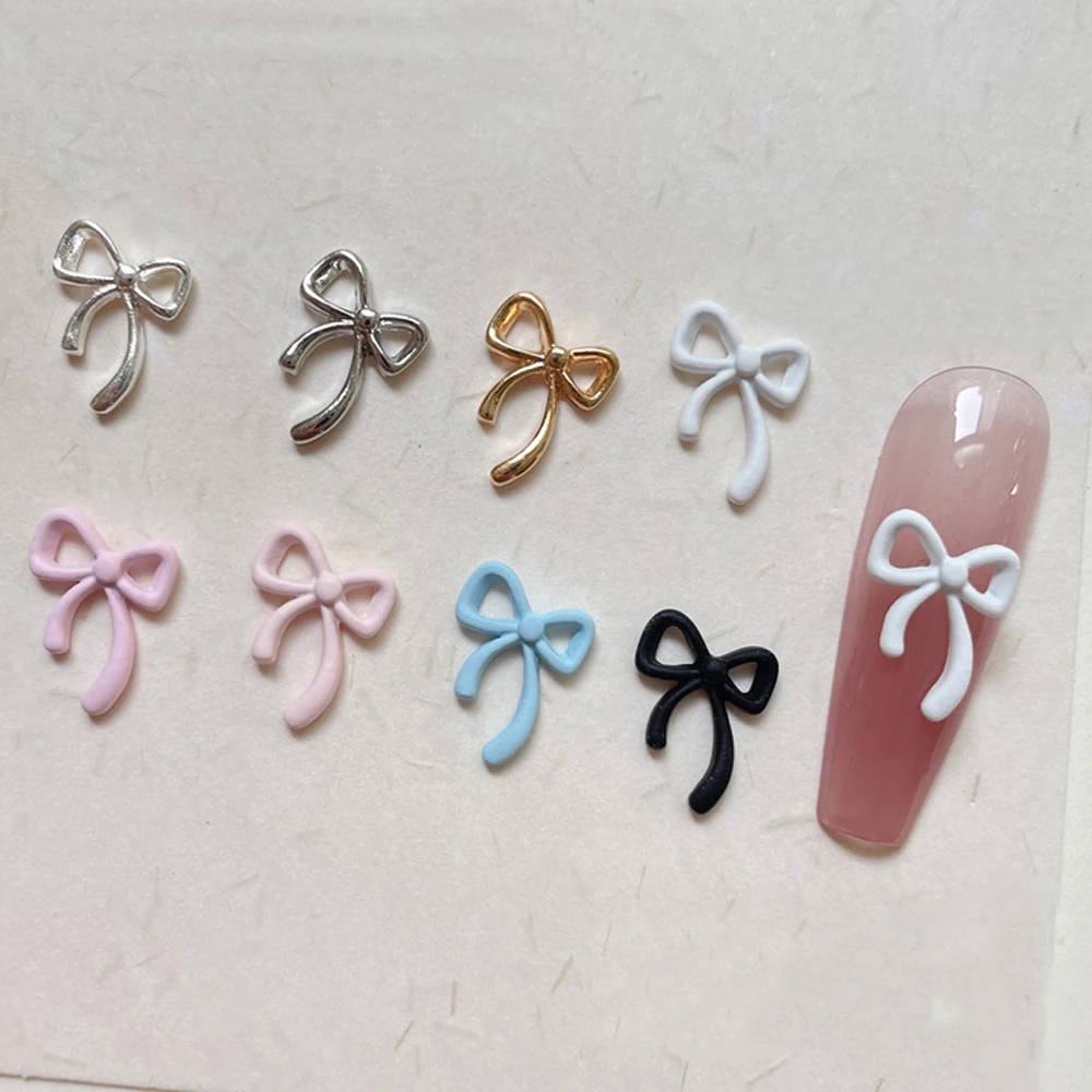 10Pcs Luxury Kawaii Colour Bow Nail Art Charms 3D Japanese Alloy Bow Tie Jewelry Nail Rhinestone Cute Bow DIY Nail Decoration