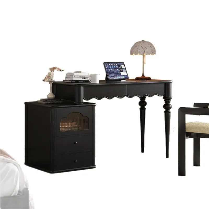 

Medieval style solid wood desk Small apartment household bedroom American balcony Mobile writing desk French retro desk