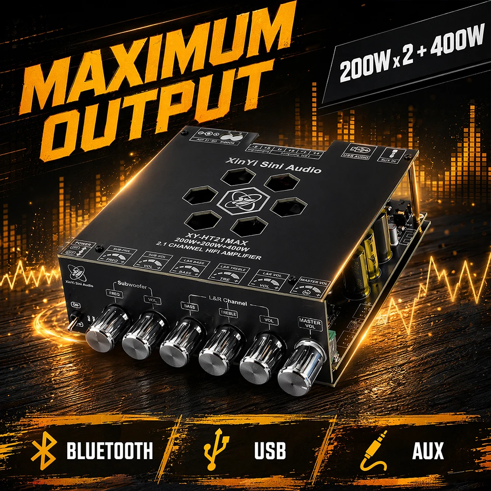 XY-HT21MAX TPA3223 Bluetooth 2.1-Kanal Leistungsstarker Audio-Stereo-Subwoofer-Verstärker 200WX2+400W mit Höhen- und Bassregelung