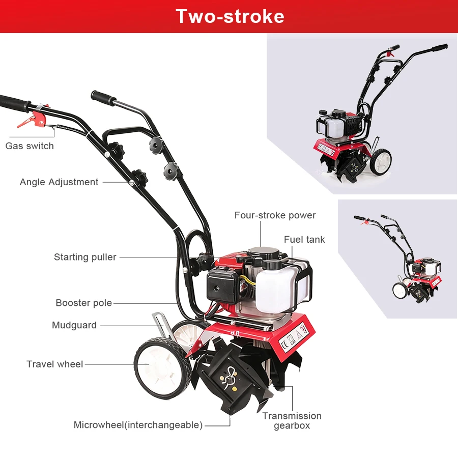 Gas-Powered Mini Rotary Tiller Easy-Start Micro Cultivator Multi-Function Garden Tool for Farm Soil Cultivation