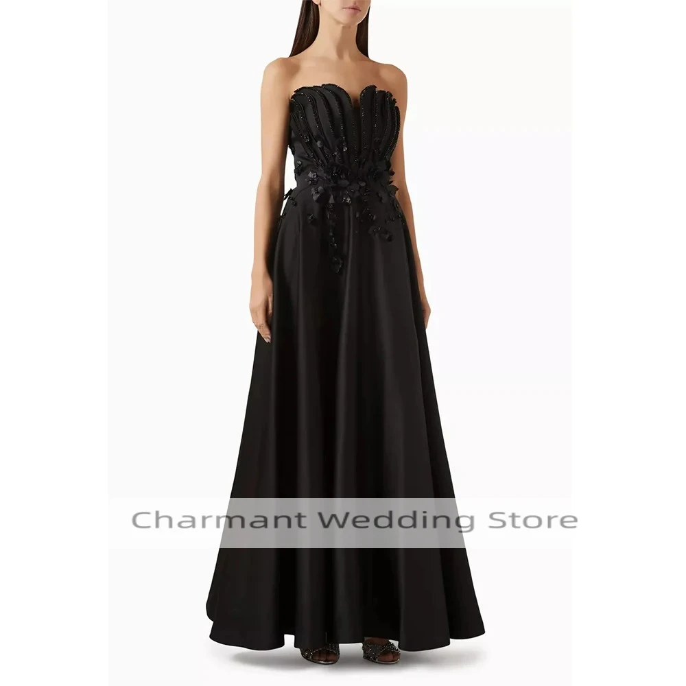 فستان سهرة كلاسيكي عالي الجودة من الساتان بطول الأرض بدون حمالات بدون أكمام فستان حفلة موسيقية مطرز بالخرز فيستدوس دي فييستا حسب الطلب