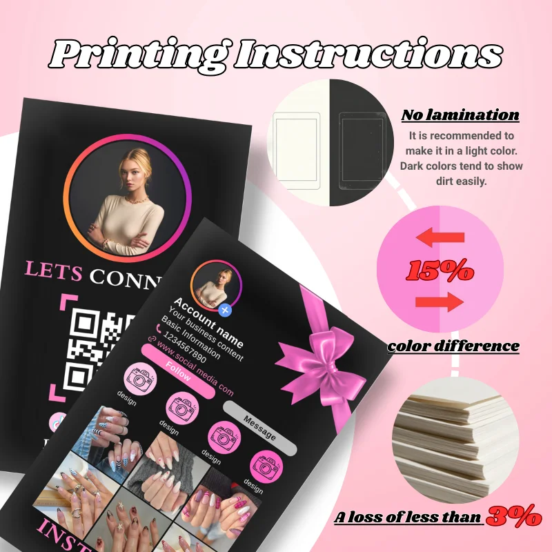 Custom Nails Business Cards Pink Instagram Photo Double Sided Printing 300gsm Coated Paper Matte Lamination 200 Pieces For Nail