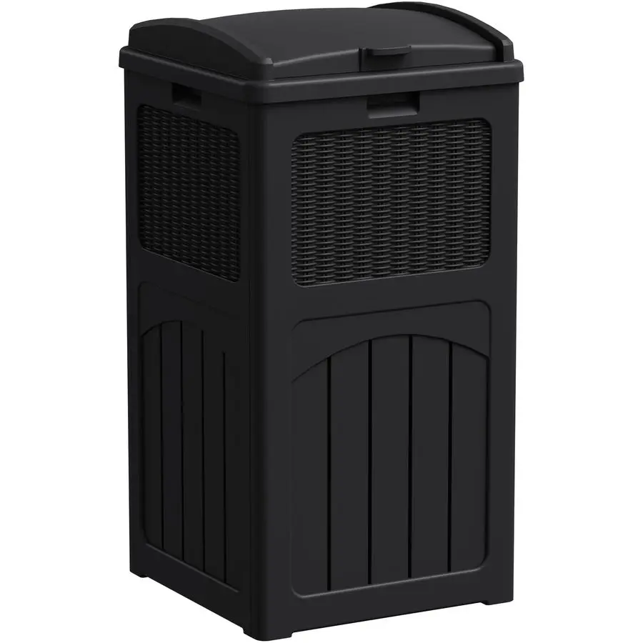 

33 Gallon Outdoor Trash Can with Lid, Waterproof Resin Garbage Bin for Hideaway, Deck, Patio, Dark Black
