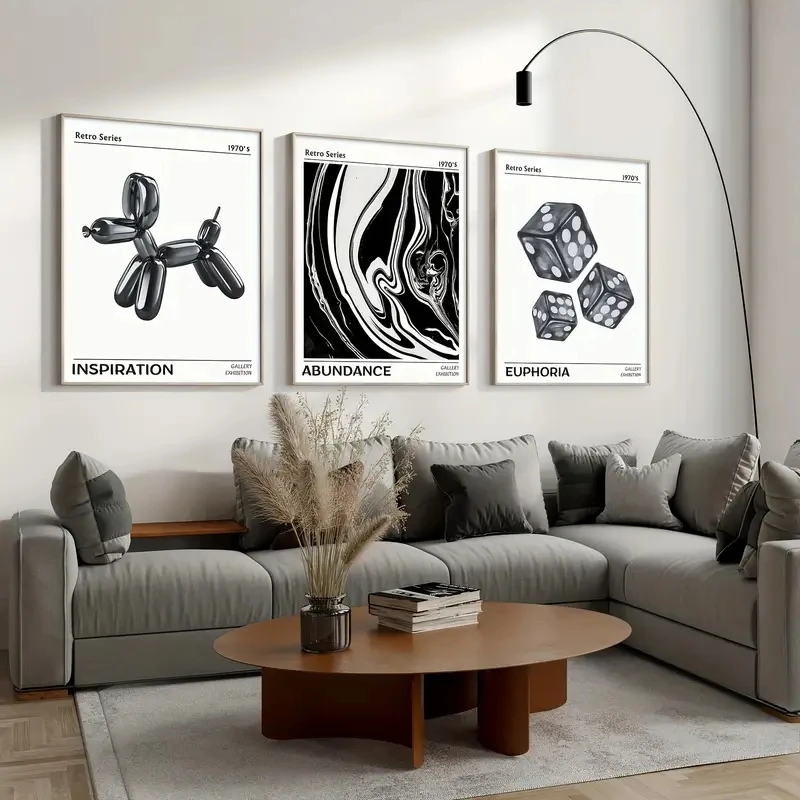

3pcs/Set Modern Mural Elegant Simple Dice Balloon Dog Canvas Print Abstract Halo Gradient Poster Home Office Living Room Decor