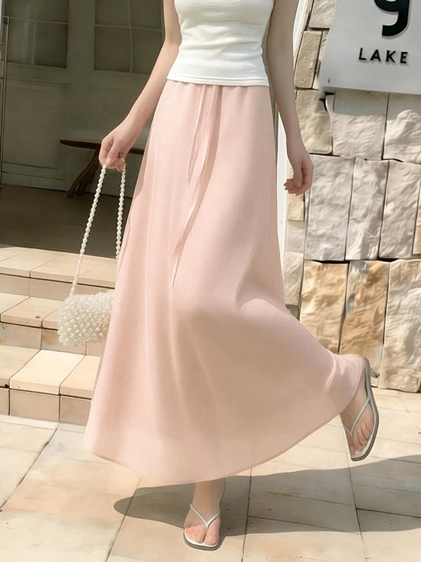 

Slim Fit A-Line Skirt Women's High Waist Polyester Fiber No Brand Sweet Style Summer 2026 New Arrival Skirt