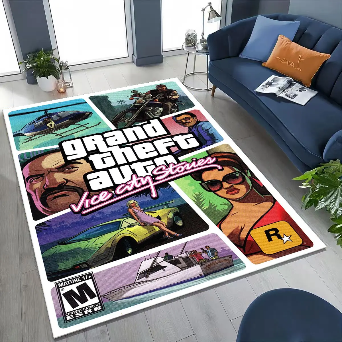 

3D G-GTA Game Gamer Cartoon Moto Rug for Bedroom Living Room Sofa Home Doormat Decor, Large Kids Play Non-slip Floor Mat Gift