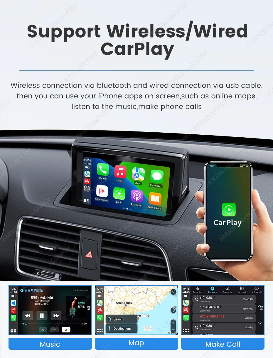 MEKEDE Wireless CarPlay Android Auto Decoder für Audi A1 Q3 A4 A5 Q5 MMI 2G Smart Video Box unterstützt Mirror Link, YouTube und Netflix. – Detail 8
