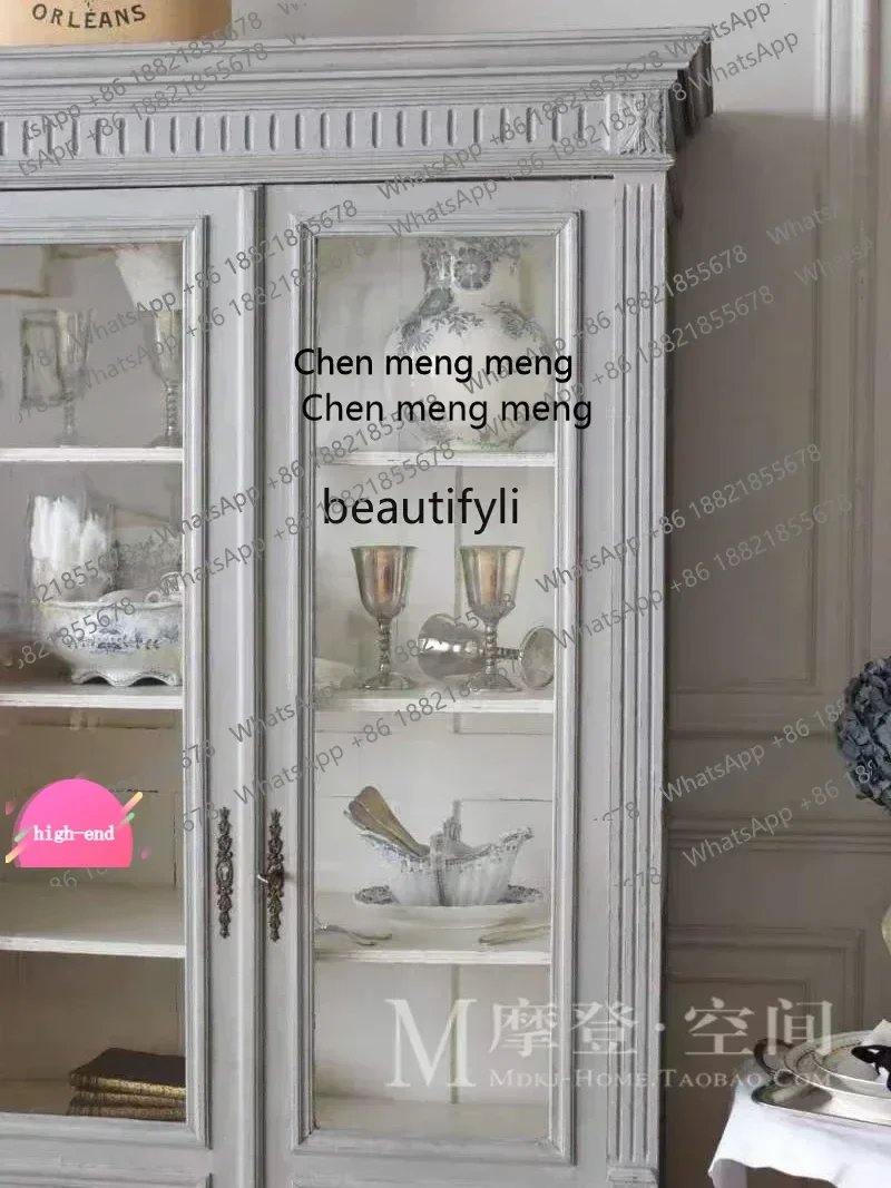 

merican solid wood wine cabinet French bookcase for old dining edge oak storage decoration display cabinet AB