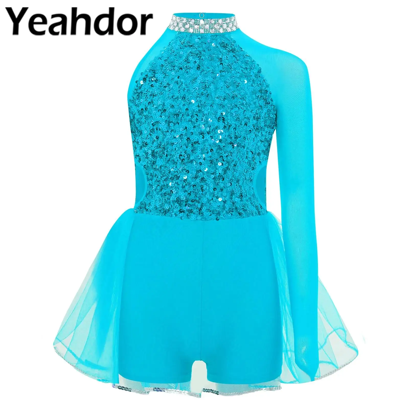 Kinder Mädchen Ballett Tanz Kleid Performance Kostüm Gymnastik Trikot Glitzernde Pailletten Mieder Tüll Rock Schlüsselloch Zurück Overall
