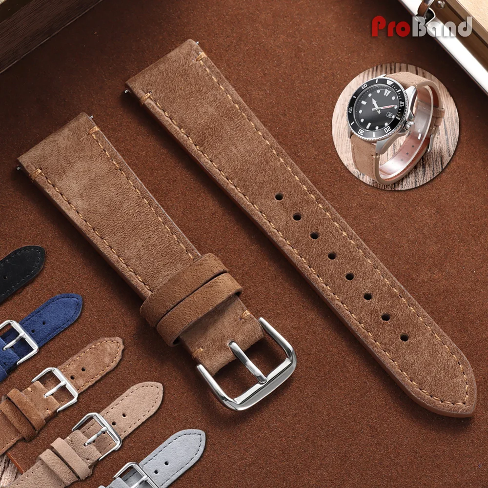 Suede Strap Watch - Vintage Suede Leather Strap 20mm 22mm