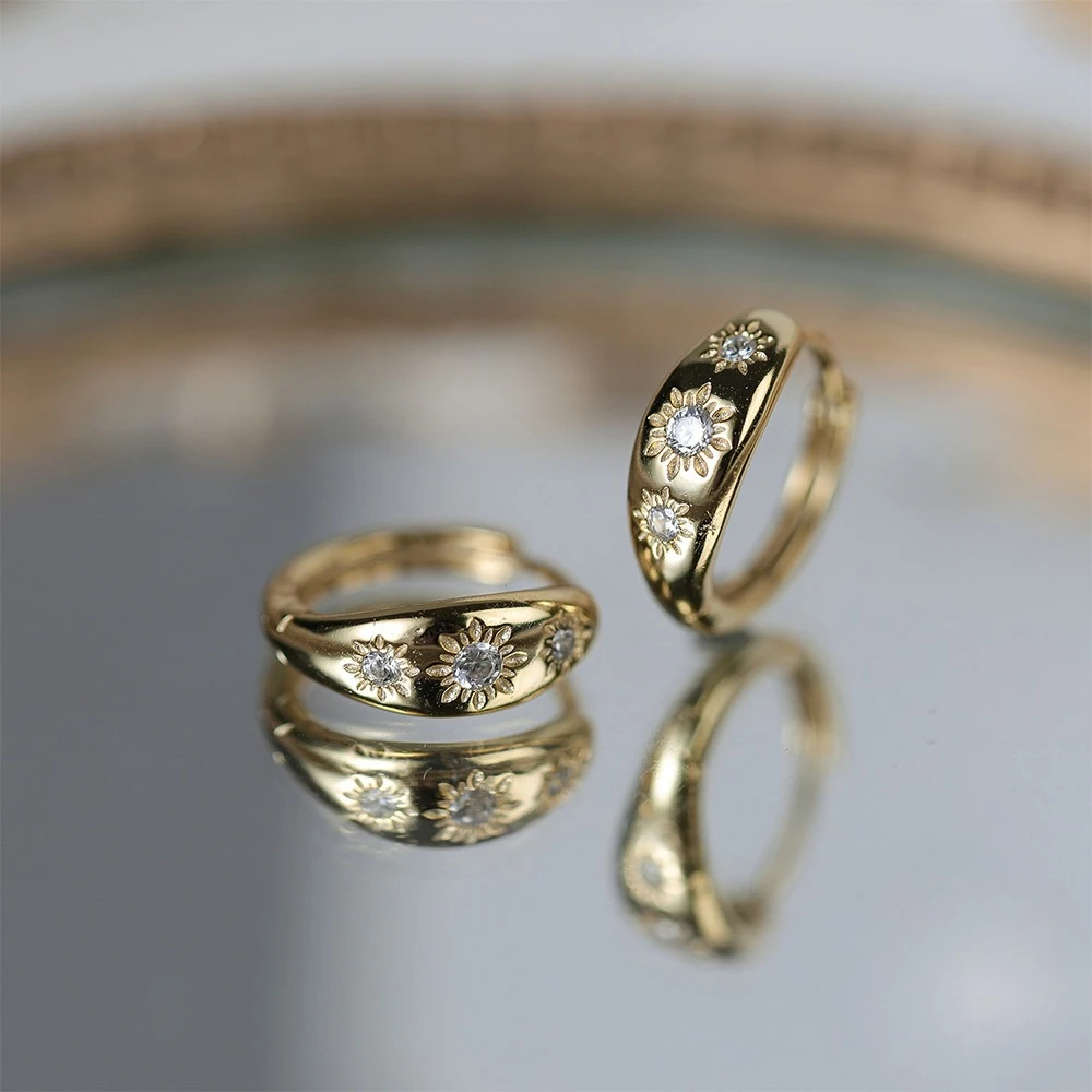 AETEEY S925 Silver Octagonal Star Rhinestone Hoop Earrings Unique Cool Style Women Ear Jewelry