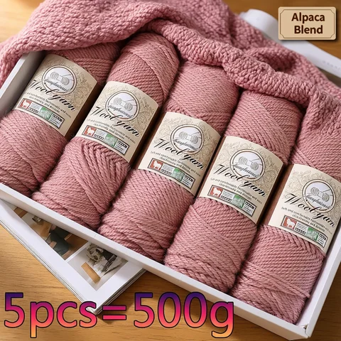 500g 1 Large Bag of Alpaca Wool Chunky Knitting Yarn, Handmade Knitting Materials, Casual Knitting Yarn for Autumn and Winter Fashion Outerwear, Sweaters, Scarves, Hats, Windbreakers, Shawls, Vests, and Various Handicrafts. 1 Bag = 5 Pieces = 500g