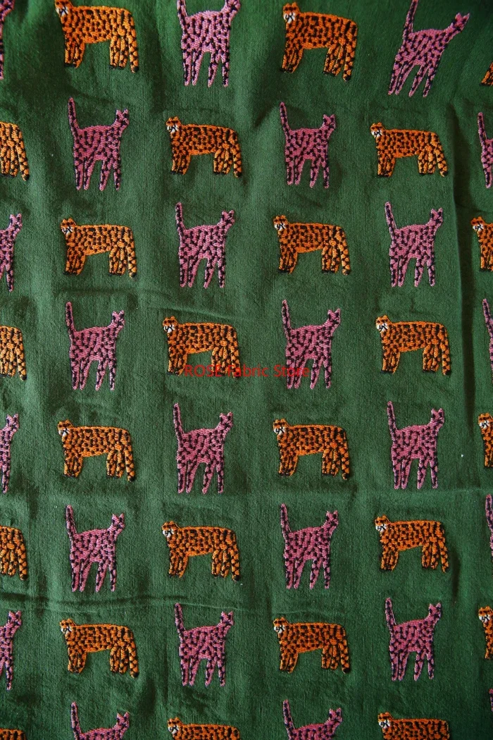 كارتون الغابة Iittle ليوبارد التطريز سميكة نسيج القطن الكينان للبلوزة، قمم، تصميم الأزياء، نمط اليدوية DIY بها بنفسك #6