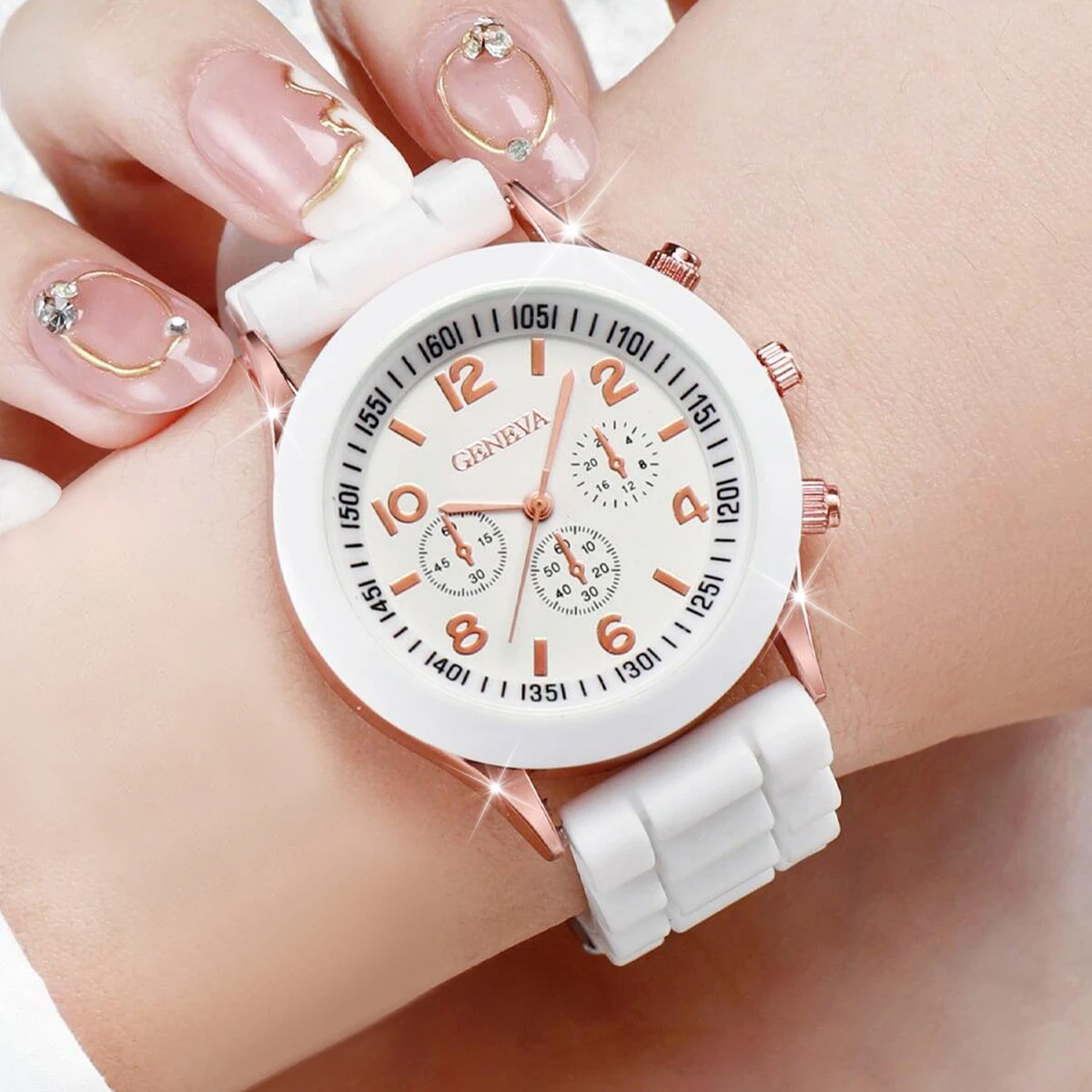 3PCS Women Watches Fashion Arabic Dial Silicone Band Quartz Watch Set(Without Box)